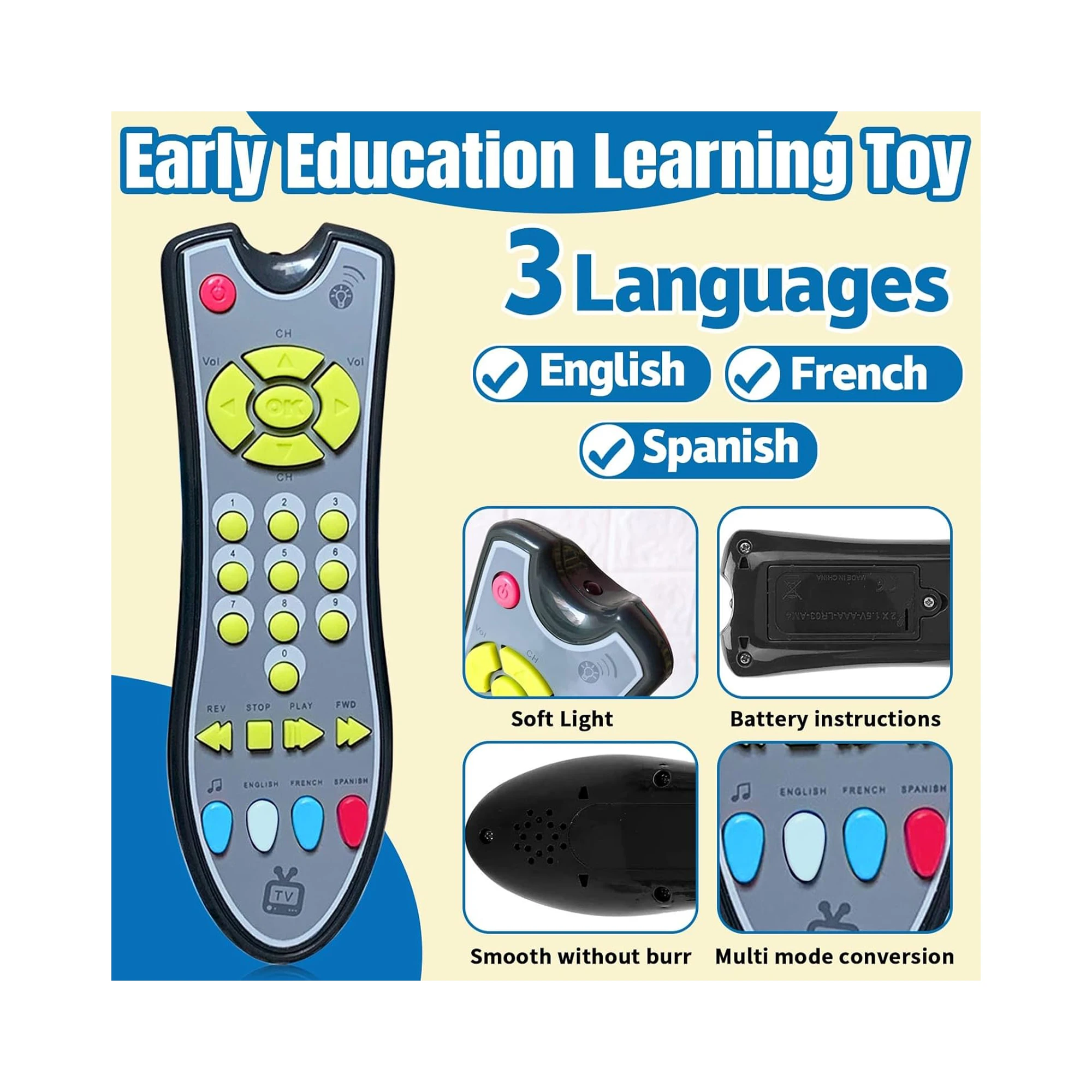 TV Remote Control Toy - Musical Play with Light and Sound for 6 Months+ Toddlers