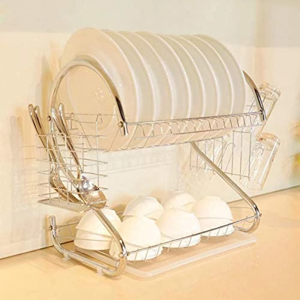 2 Layer Stainless Steel Dish Drying Rack – Elegant Space-Saving Kitchen