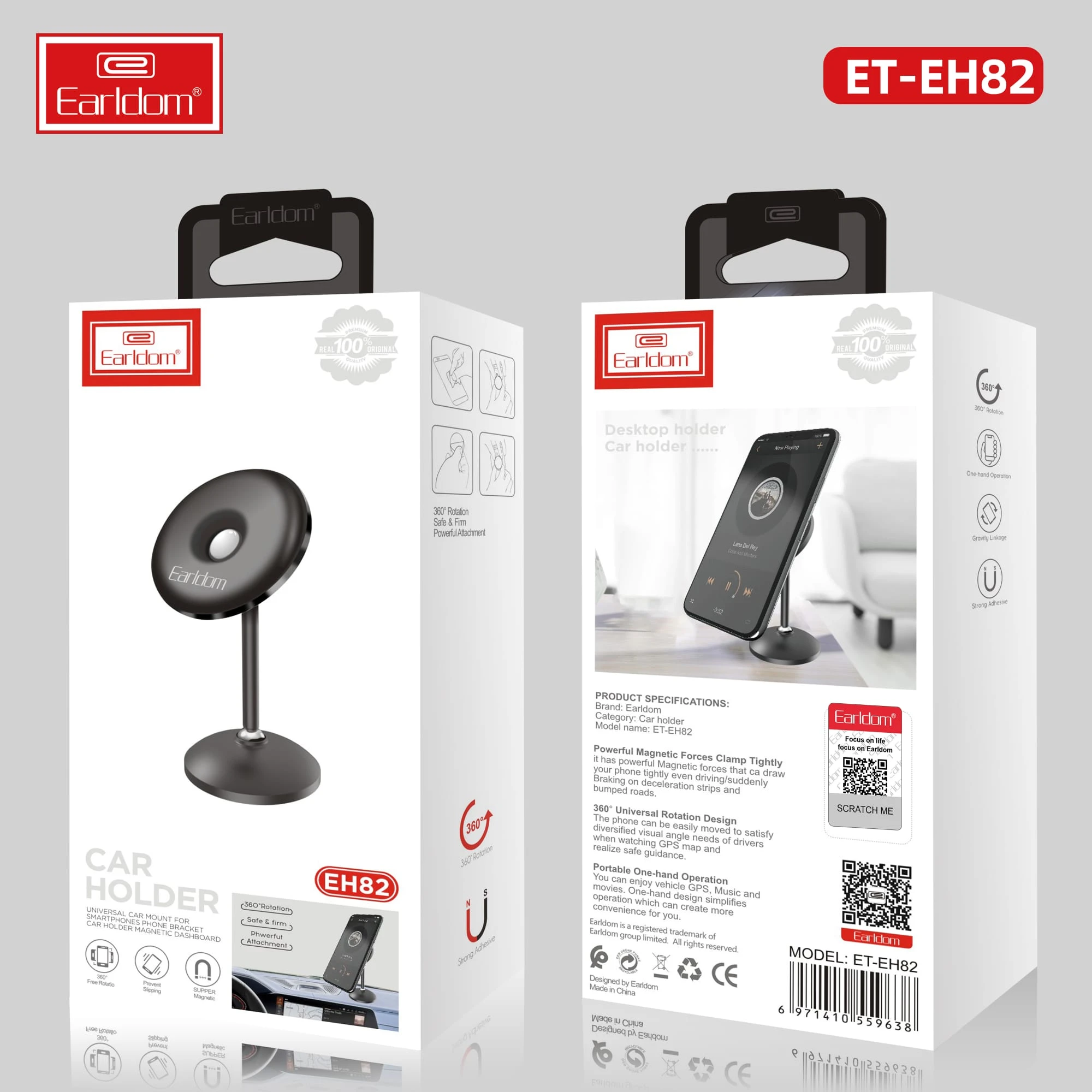EH82 Car Holder - Universal Adjustable Car Phone Mount with 360° Rotation