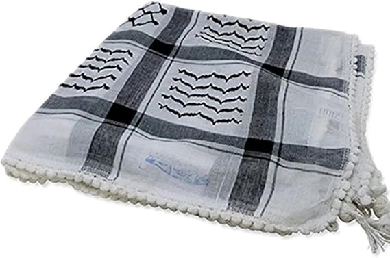 Original Arab Keffiyeh Military Shemagh Scarf – 100% Cotton Traditional Neck Wrap – Made in Palestine – Black & White