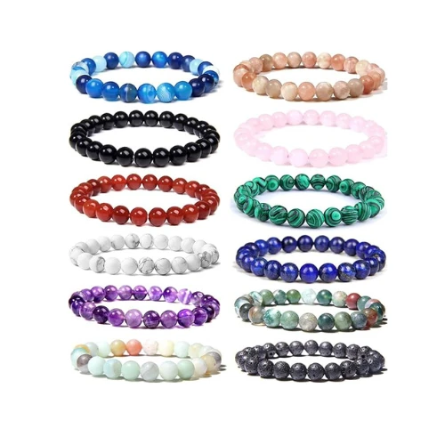 Crystal Beaded Bracelet – 12 PCS Multi-Color 8mm Stretch Natural Stone Bracelets