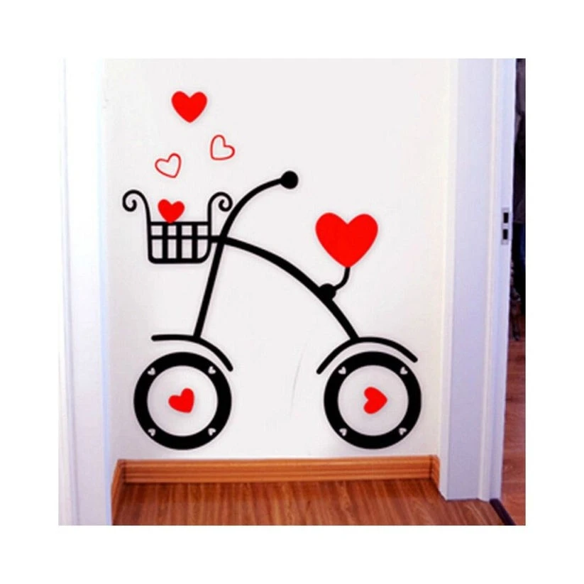 DIY Acrylic Wall Art – Love Hearts Bicycle Design | Romantic Black & Red Wall Decor for Bedroom, Living Room | Modern Home Decoration (60x60 cm)