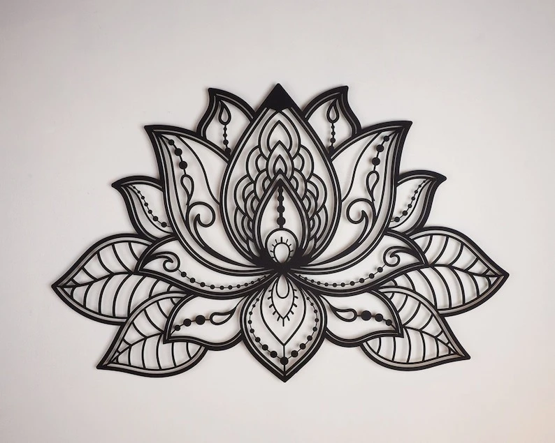 3D Mandala Acrylic Wall Decor – Lotus Flower Design | Black Laser-Cut Wall Art for Bedroom, Living Room, Office | Modern Home Decoration & Gift (67x43 cm)