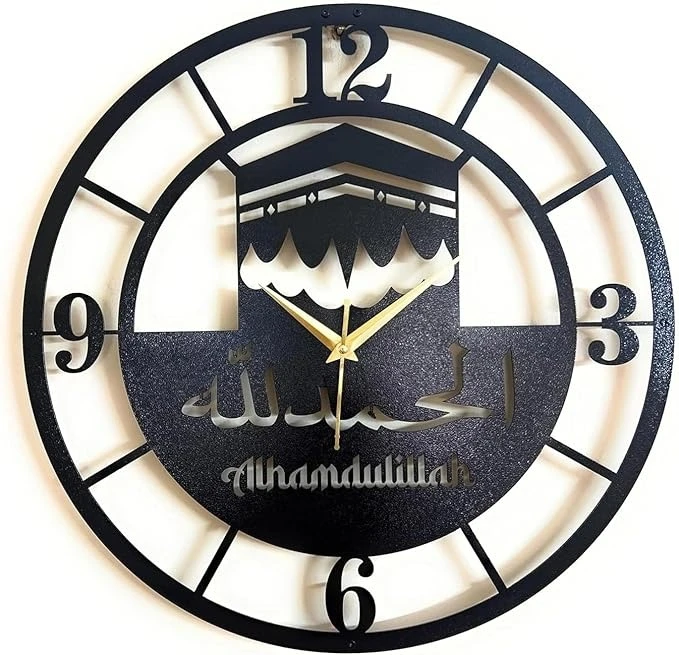 Alhamdulillah Wall Clock – 60x60 cm Islamic Wall Art | Arabic Calligraphy Acrylic Clock for Muslim Home Decor & Gifts