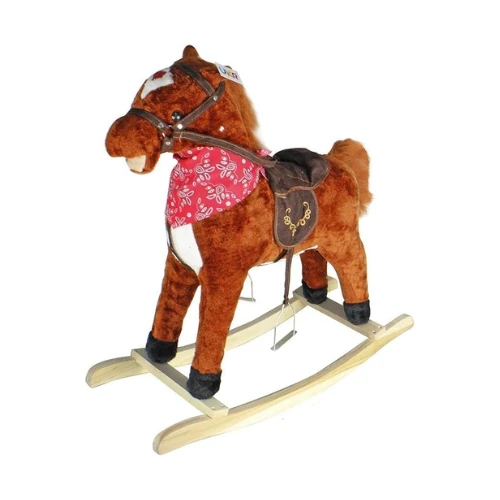 UKR Rocking Horse – Large 70x70 cm | Soft Plush Ride-On Toy with Wooden Base | Dark Brown | For Toddlers & Kids