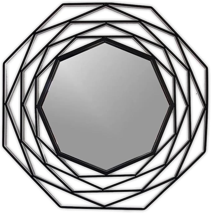 20-Inch Round Black Mirror – Small Circle Wall Mirror with Geometric Acrylic Frame | Modern Decorative Mirror for Bathroom, Living Room, Bedroom & Entryway