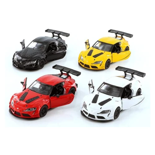 KiNSMART Toyota GR Supra Concept Racing Edition | 1:36 Scale 5" Die-Cast Metal Model Car Set of 4 | Pull Back Action, Openable Doors