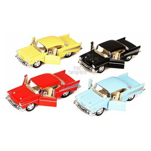 Kinsmart 1:34 Scale 1957 Chevrolet Corvette Die-Cast Model Car | Pull Back Action, Openable Doors | Classic Collectible Toy – Multicolor