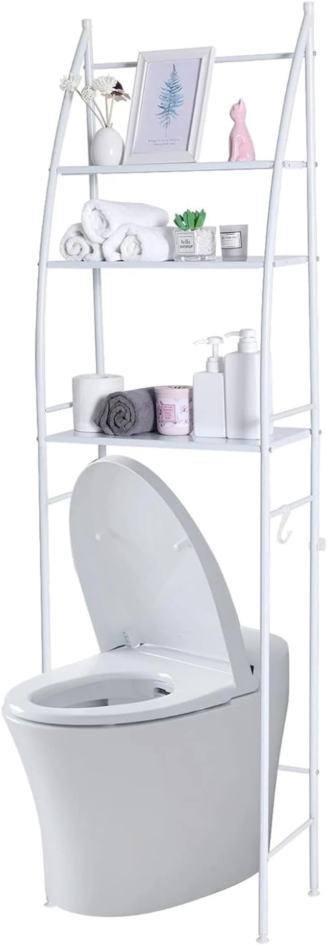3-Tier Over-The-Toilet Storage Rack – Rust-Free Sturdy Metal Shelving Unit, No-Drill Bathroom Space Saver for Commode Storage & Organization