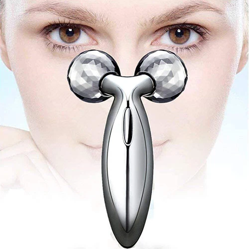 Manual 3D Face & Body Massager Roller – 360° Rotating Anti-Aging Tool for Skin Lifting, Wrinkle Reduction & Relaxation (Silver, 15.5x9.5x5 cm)