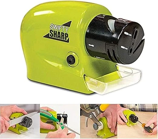 Swifty Sharp – Cordless Motorized Knife Sharpener with Guide Slots & Catch Tray | For Knives, Scissors & Household Tools