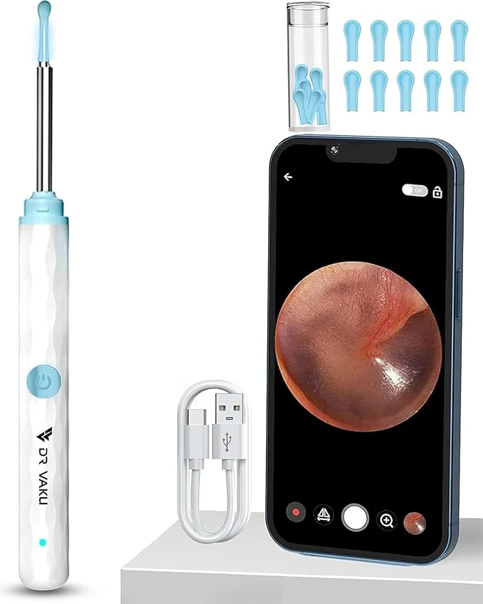 Earocam HD Earwax Removal Tool with WiFi Camera – Smart Endoscope Ear Cleaner with 6 LED Lights & 11 Soft Tips for iPhone & Android (White)