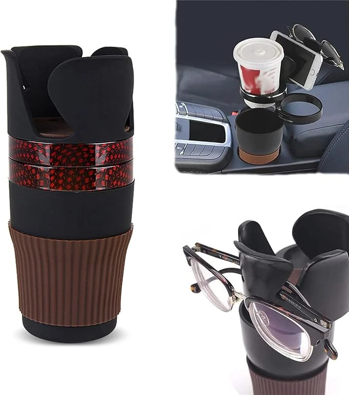 360° Rotating Car Cup Holder – 5-in-1 Multi-Function Auto Mug & Bottle Organizer | Red Square Console Cup Holder Extender for Cars