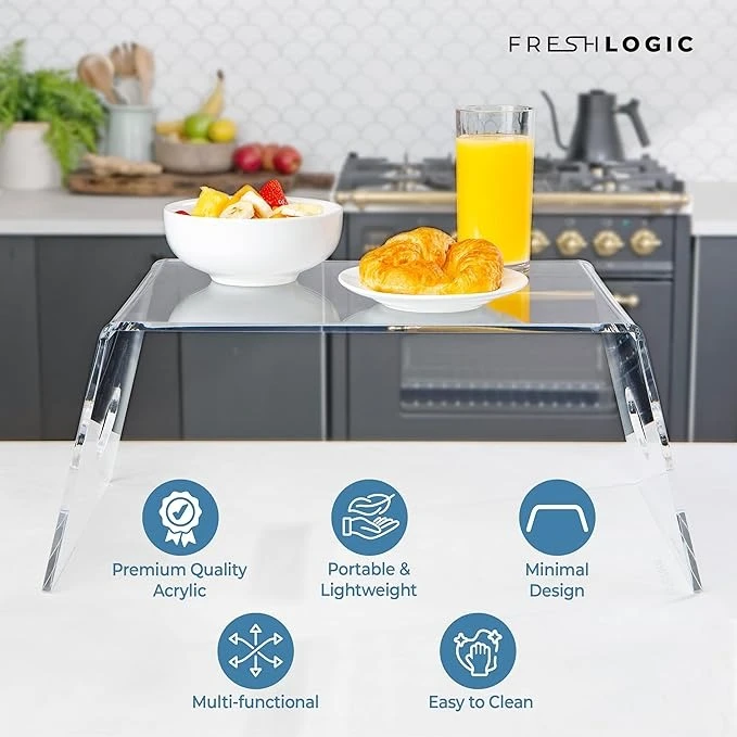 Clear Acrylic Bed Tray with Handles – Portable Laptop Stand & Lap Desk | Lightweight Multipurpose Table for Bed, Couch, or Sofa (30x30x9 cm)