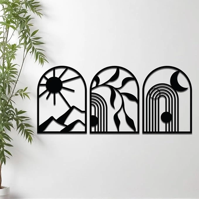 Classic Boho Acrylic Wall Art – Set of 3 | Laser Cut Precision Panels | Modern Bohemian Home Decor | 30x40 cm Each