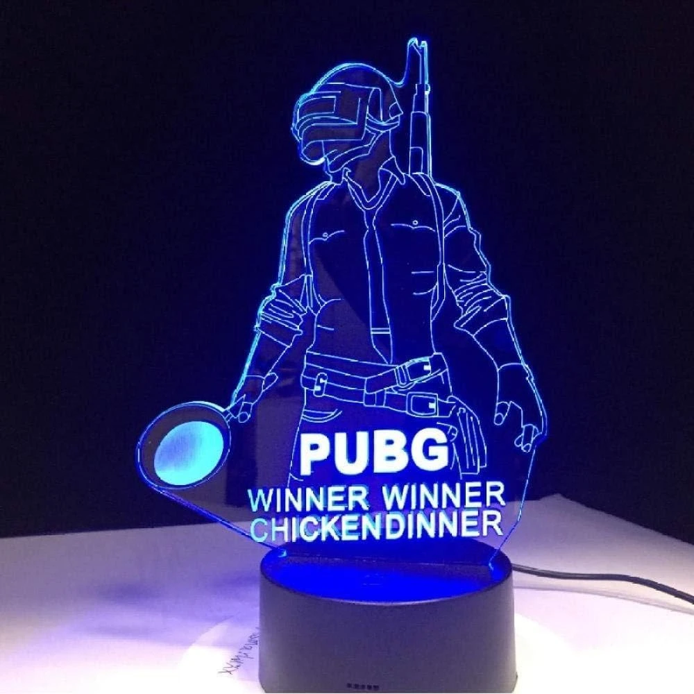 PUBG Winner Winner Chicken Dinner 3D Acrylic Illusion Lamp – LED Night Light for Gamers & FPS Fans