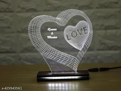Two Hearts 3D Optical Illusion LED Night Lamp – Laser-Cut Acrylic Romantic Light for Bedroom, Gifts & Décor