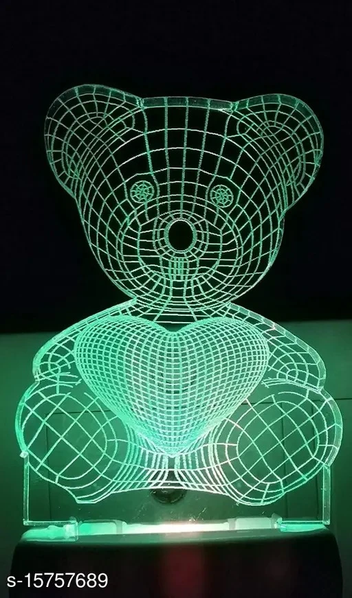 Teddy Bear Heart 3D Illusion Lamp – Laser-Cut Acrylic LED Night Light for Kids, Valentine's, and Gift Décor