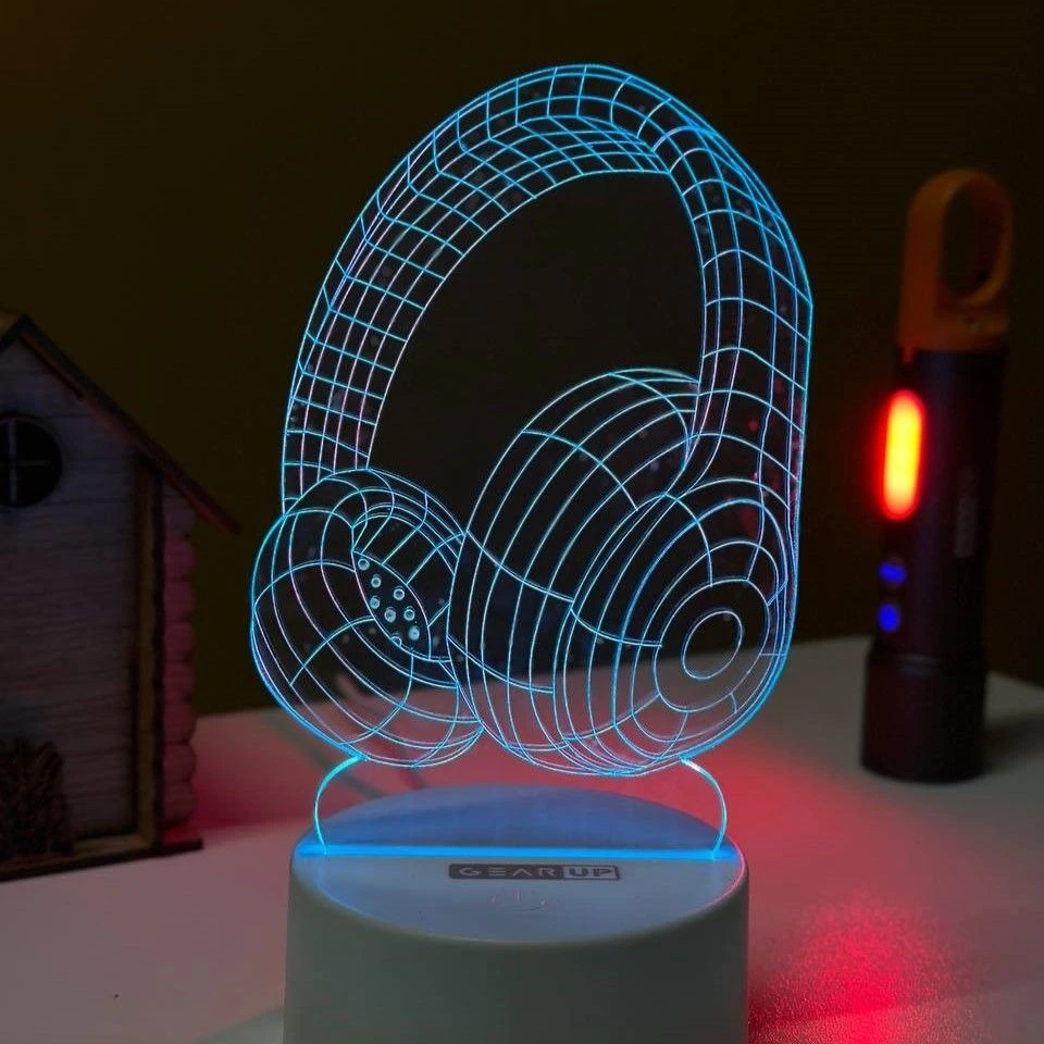 Headphone 3D Illusion Night Light – Laser Cut Acrylic LED Lamp for Bedroom, Music Lovers, Xmas & Birthday Gifts