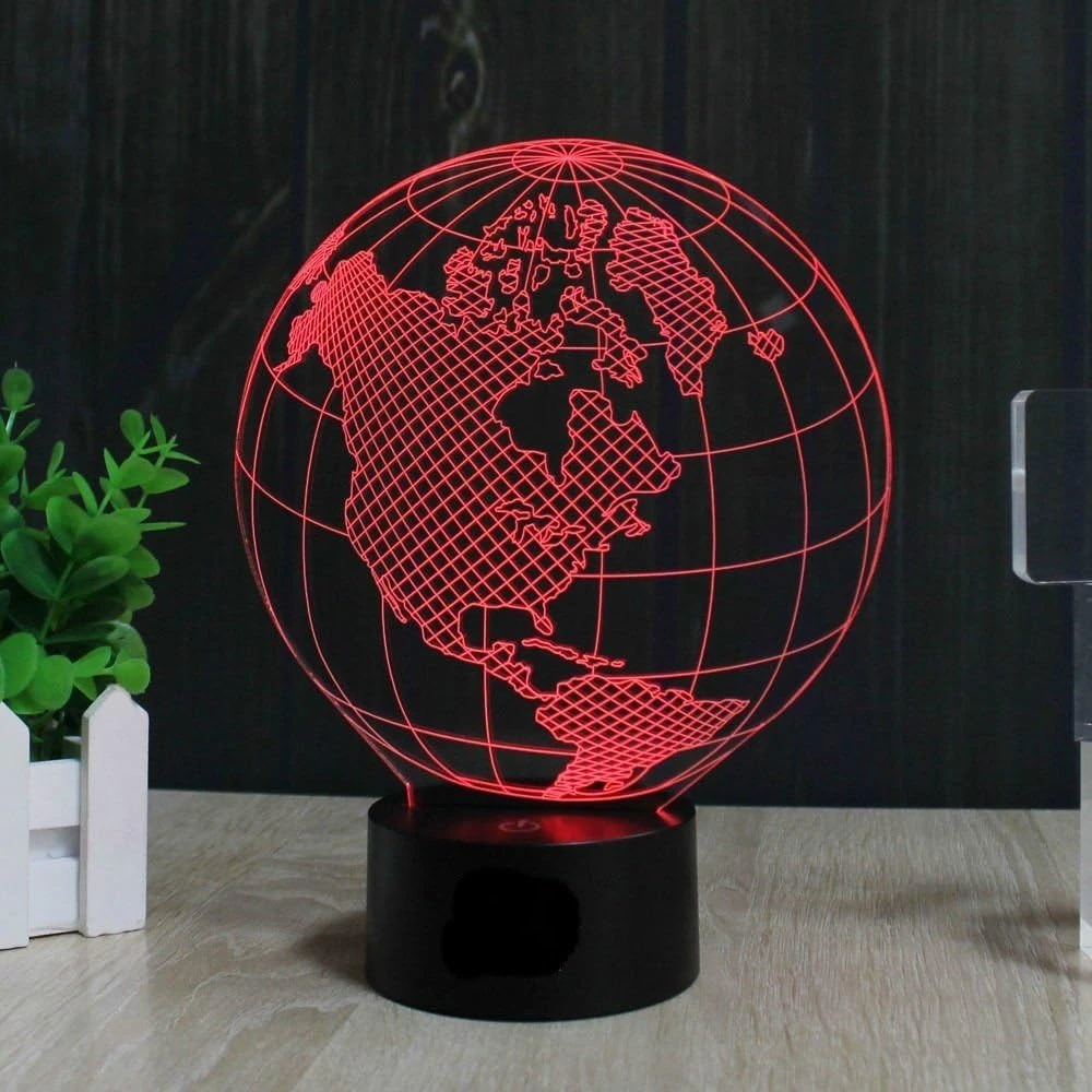 Earth Globe 3D Illusion LED Night Light – Acrylic USA Map Desk & Table Lamp for Gifts & Decor