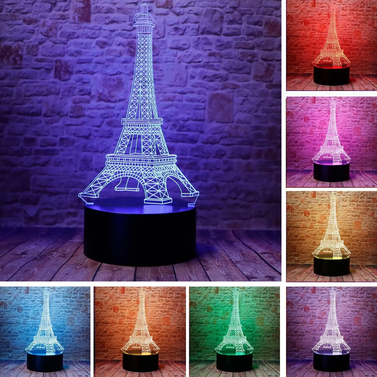 Eiffel Tower 3D Illusion Night Light – Color-Changing LED Lamp for Bedroom Décor, Paris Style Acrylic Gift