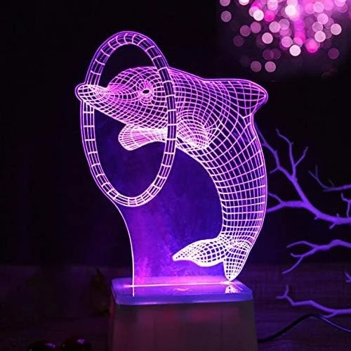 Flashing Dolphin 3D Illusion Night Light – Color-Changing Acrylic Sea Animal LED Sleeping Lamp