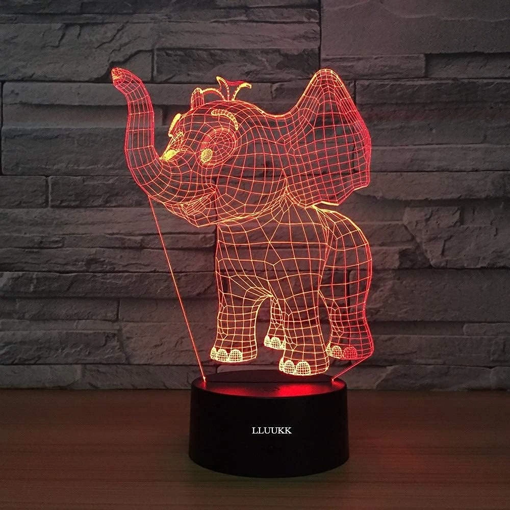 Baby Elephant 3D Illusion Night Light – USB Smart Desk Lamp for Bedroom & Gifts (Animal Elephant Design)