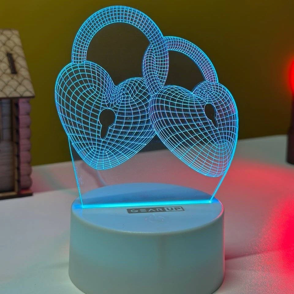 Acrylic 3D Love Lock Illusion Lamp – Heart-Shaped LED Night Light for Couples & Gifts