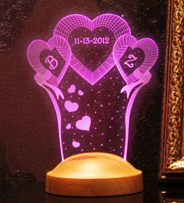 Double Hearts 3D Illusion LED Night Lamp – Acrylic Romantic Optical Light for Bedroom, Gift, or Decor