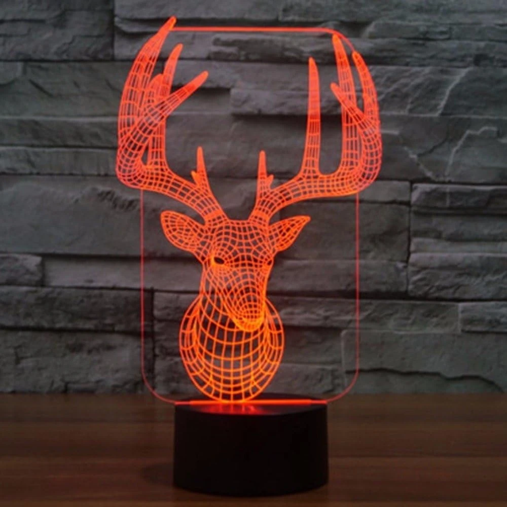 Acrylic 3D Deer Optical Illusion LED Lamp – Animal Night Light for Table or Desk Decor
