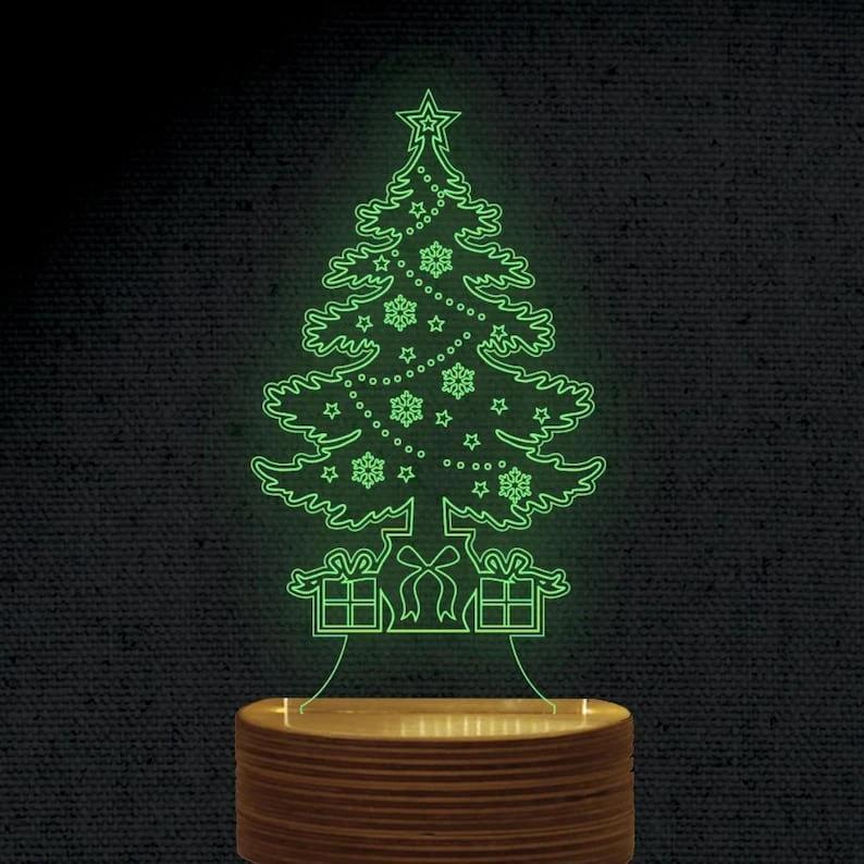 Christmas Tree 3D Illusion LED Lamp – Acrylic Hologram Night Light with Laser-Cut Engraving