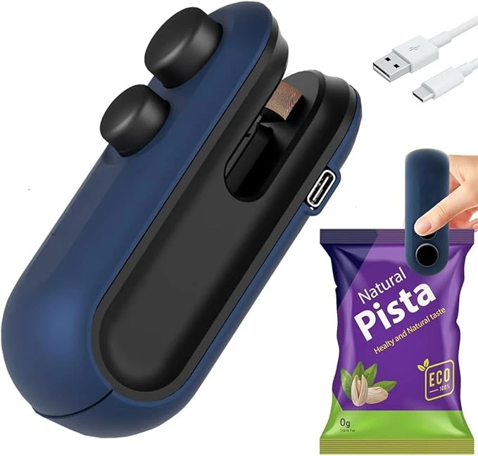 Rylan Portable Mini Sealing Machine – Handheld Packet Sealer for Snacks, Food, Plastic Bags – 1 Year Warranty (Blue)