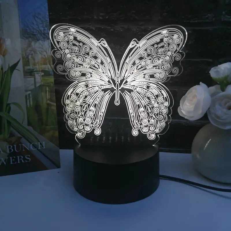 Butterfly 3D Illusion LED Lamp – Single Color Acrylic Night Light (20–22 cm)