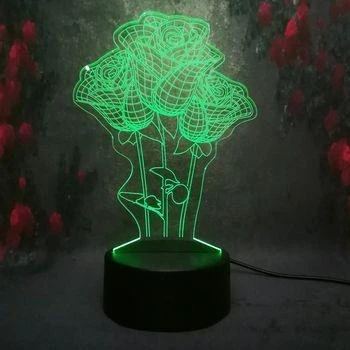 Customized 3D Roses Optical Illusion LED Night Light – Acrylic Table Lamp with 3D Floral Design (20x20x6 cm)
