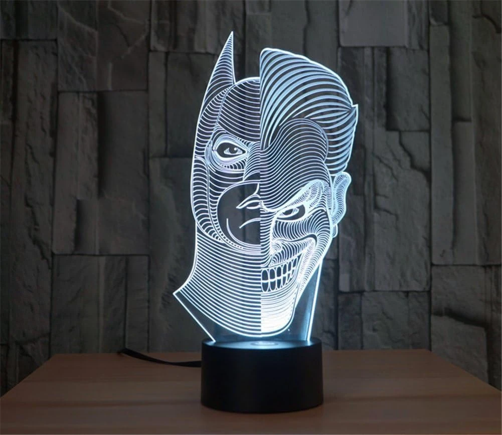 SmartEra 3D Two-Face Joker & Batman LED Illusion Lamp – 7-Color Changing USB Desk Night Light with Touch Control