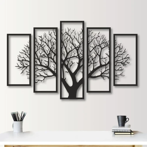 3D Acrylic Tree Wall Art with 5 Photo Frames – Modern Family Tree Decor 45x60 cm