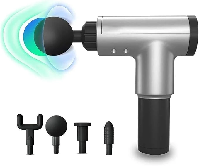 Fascial Gun Massage Device – Deep Tissue Percussion Massager with 6-Speed Settings, 4 Heads & Intelligent One-Click Start
