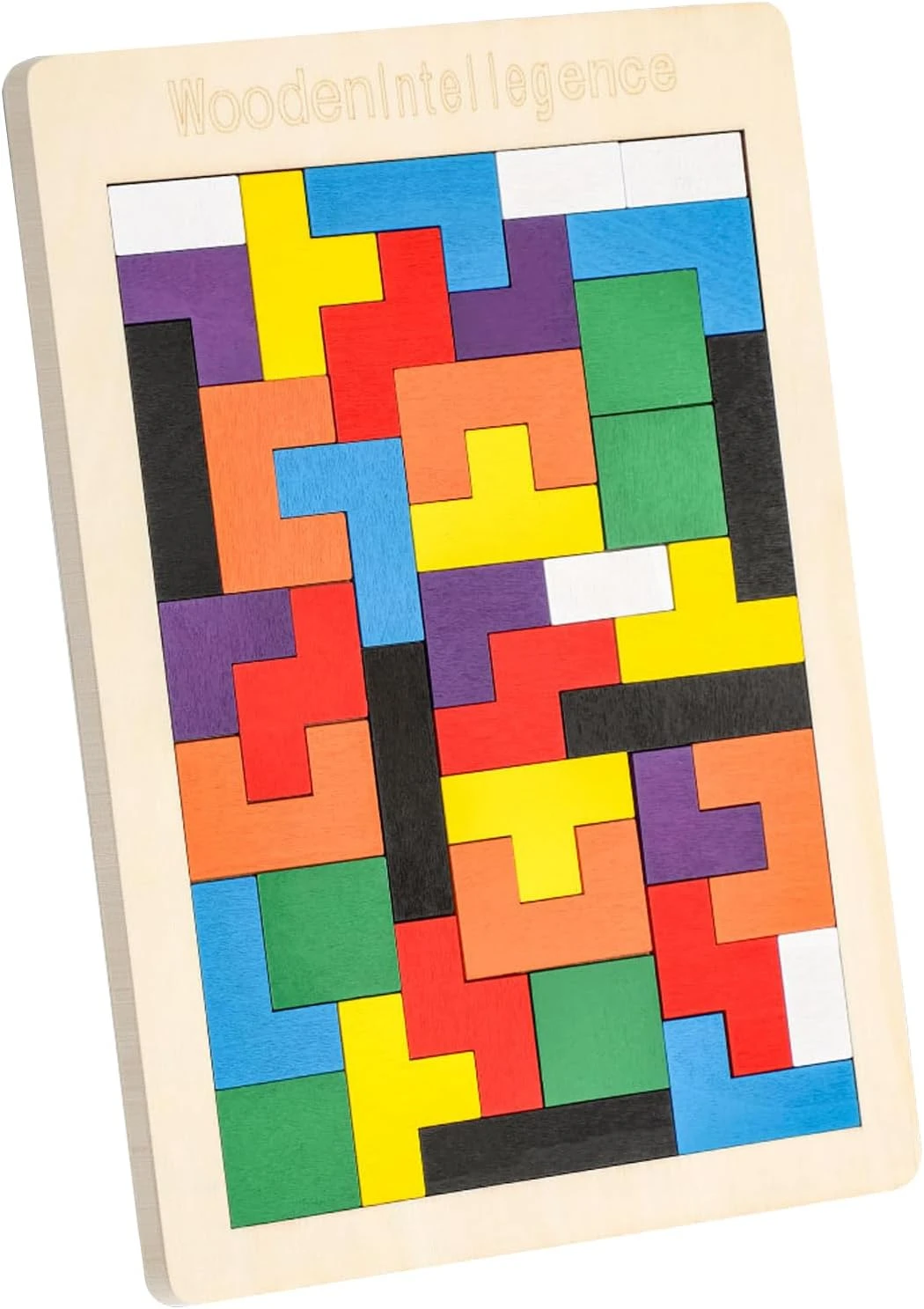 EACHHAHA Wooden Tetris Puzzle Box – Montessori Brain Teaser Educational Toy for Kids (Ages 3-6) | Tangram Wooden Block Puzzle