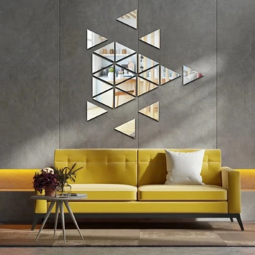 Acrylic Triangle Mirror Wall Decor – Geometric Mirror Set | Modern Wall Art Accent | Each Piece 16x9 cm (24 pcs)