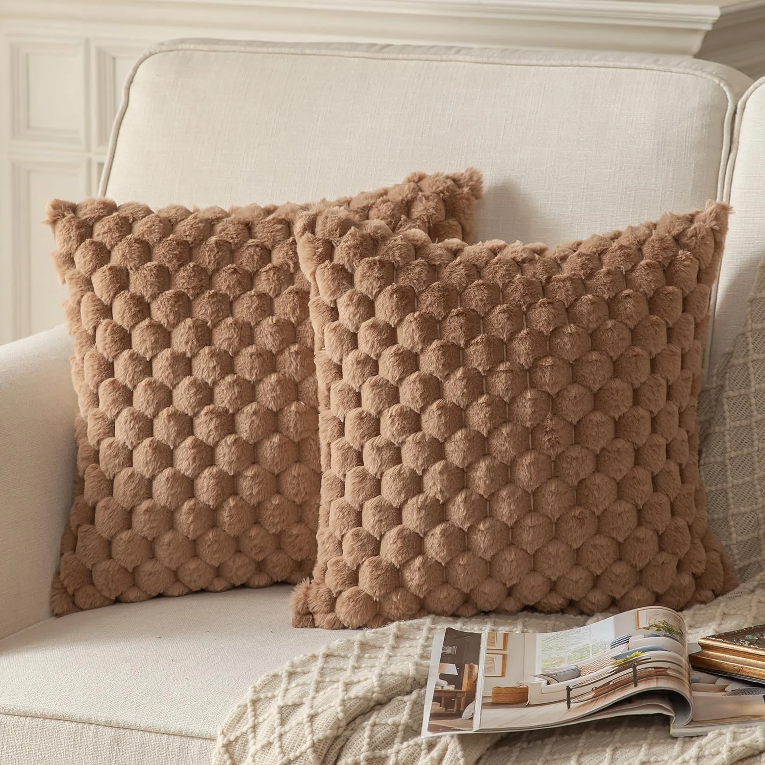 Fur Throw Pillow – Plush Cushion for Sofa, Bed, Living Room – Random Color