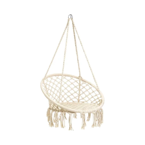 CCTRO Boho Macrame Hammock Swing Chair – Indoor/Outdoor Hanging Rattan Chair | 265 lbs Capacity, Handwoven Cotton Rope, Beige