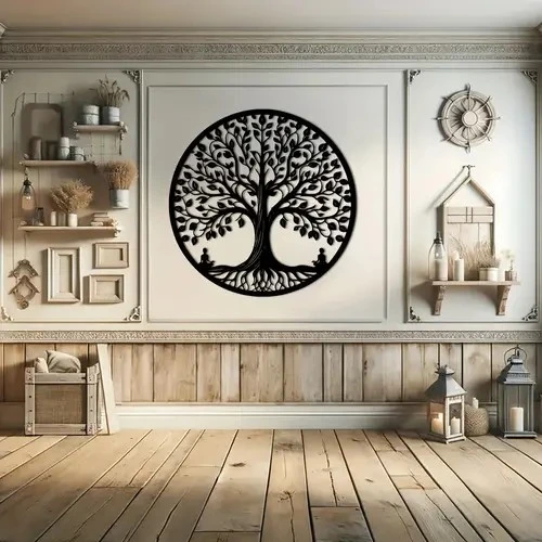 Tree of Life Wall Art Metal Tree Life Wall Decor Family Tree Wall Plaque 11 Inches Tree of Life Wall Hanging for Bathroom Kitchen Living Room Bedroom Indoor Outdoor (60x60)
