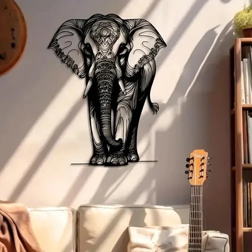 Elephant Wall Art with Bohemian Floral Design – Durable Metal Home Decor for Living Room, Easy to Install, Unique Gift Idea, Elephant Decor  (60x60)