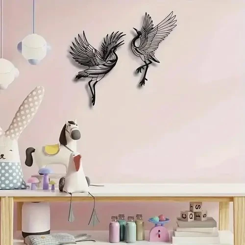 Cranes Wall Art Set of 2, Crane Birds Wall Decor, Birds Wall Art, Line Art Wall Decor, Minimalist Wall Decor, Wall Art for Living Room, Metal Wall Art
