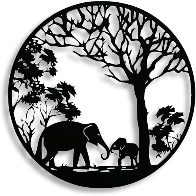Elephant acrylic Wall Art Safari Metal Sculpture African Animals Metal Hangings Modern Home Office Decor 24"x24"