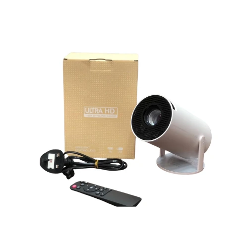 HY300 Portable Projector with Auto Keystone Correction, 130" Display, 2.4/5G WiFi, BT 5.0, 180° Flip | HD Mini Home Theater Projector with Round Design