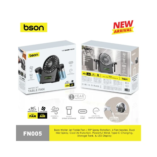 BSon Smart Table Fan – LED Display, Cool Mist Water Jet Spray, Anti-Drowsiness Air Circulator, 90° Rotation, Portable Desktop Fan