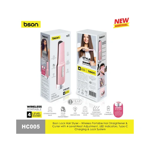 BSON Wireless Automatic Hair Curler – 4 Heat Levels, Portable Cordless Curling Wand for Long, Short & Curly Hair, Rechargeable Styling Tool