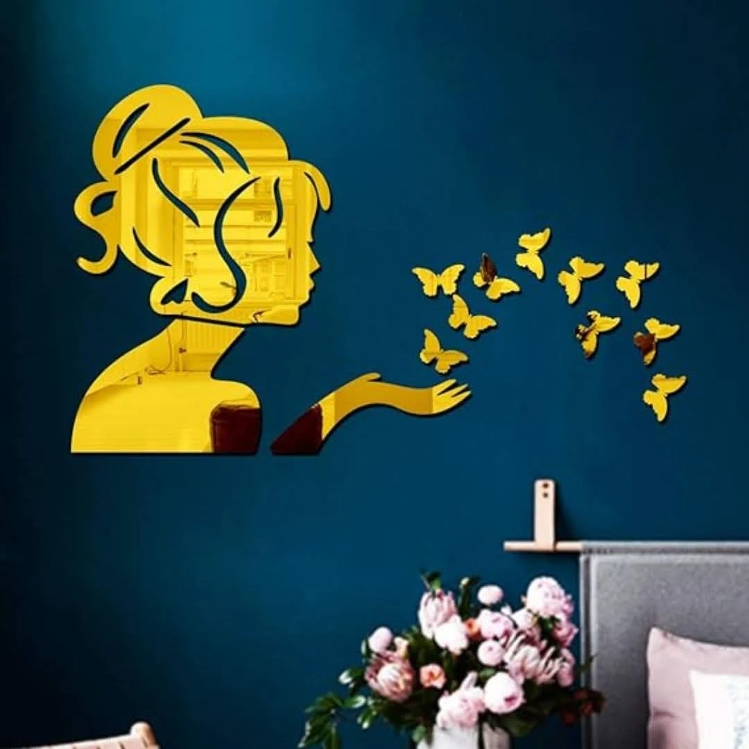Angel Fairy Silver Wall ART – Acrylic Mirror Decor for Home & Bedroom