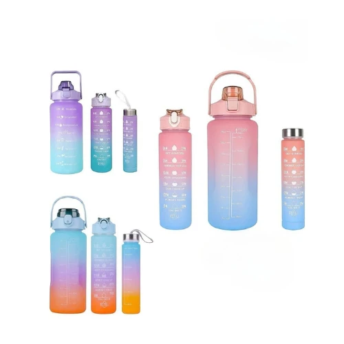 SeaRegal Botella de Agua Motivacional 2 Litros con Pajita – 2000 ml, Multicolor, con Asa y Mensajes de Motivación – Plástico Reutilizable con Silicona Antideslizante